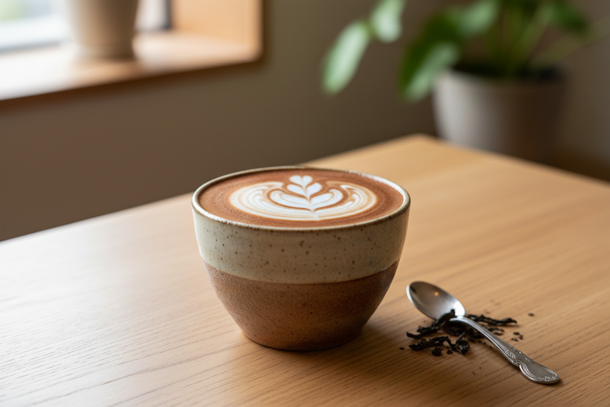 hojicha latte in cup